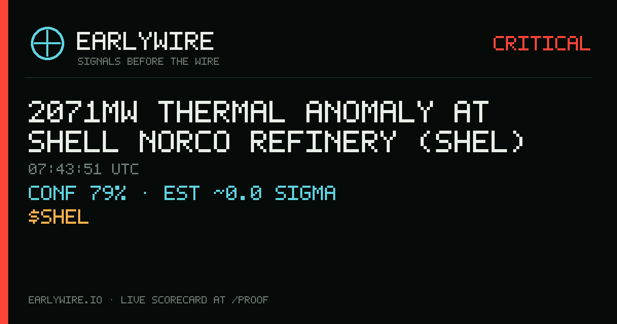 2071MW thermal anomaly at Shell Norco Refinery (SHEL) — EARLYWIRE event card