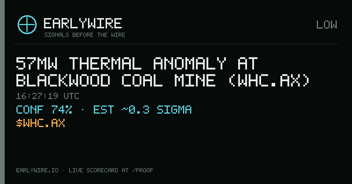 57MW thermal anomaly at Blackwood Coal Mine (WHC.AX) — EARLYWIRE event card