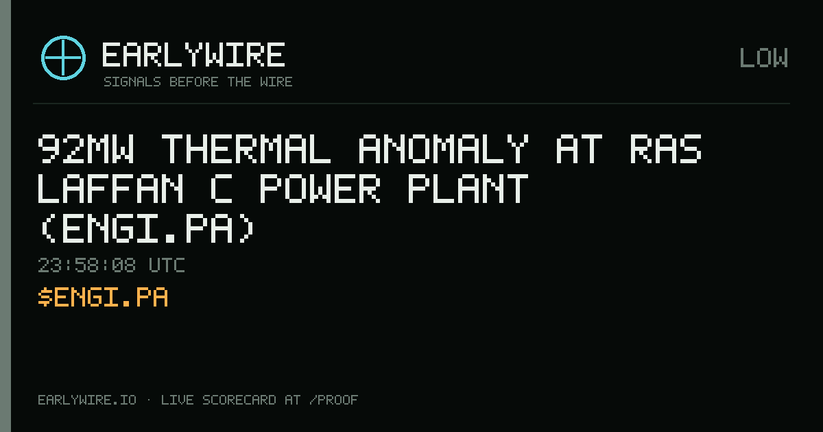 92MW thermal anomaly at Ras Laffan C power plant (ENGI.PA) — EARLYWIRE event card