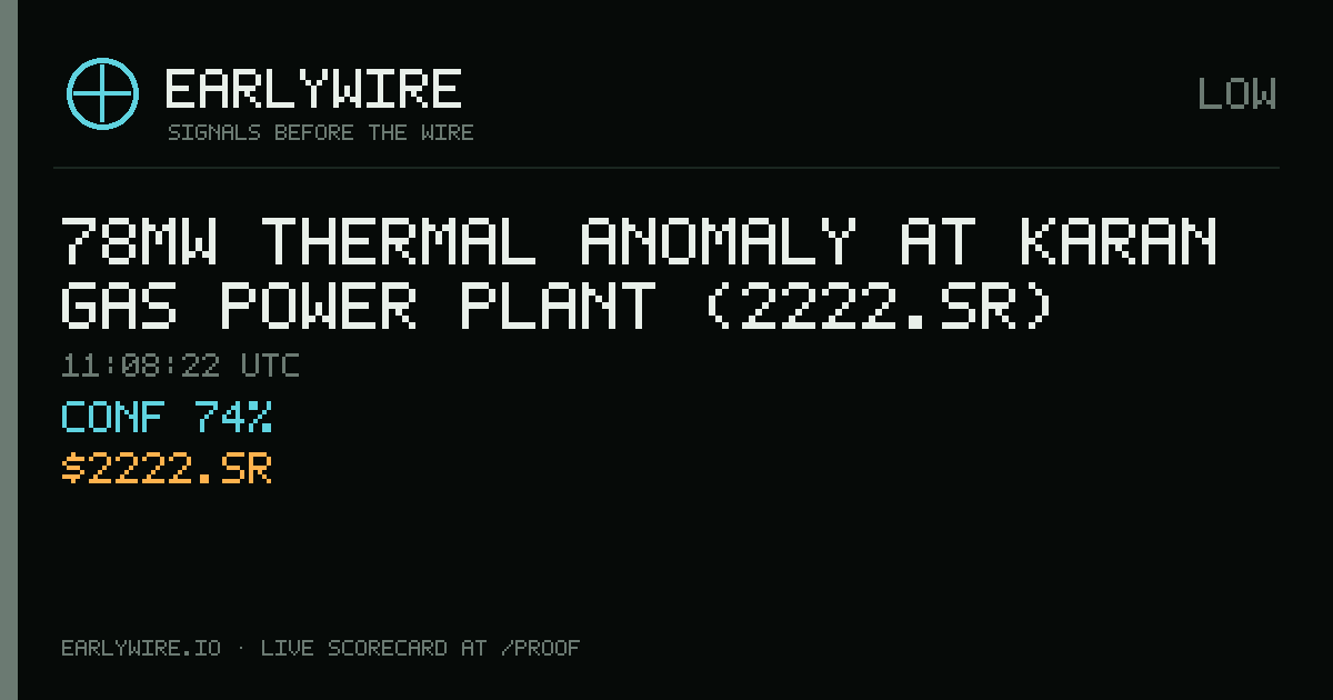 78MW thermal anomaly at Karan Gas power plant (2222.SR) — EARLYWIRE event card
