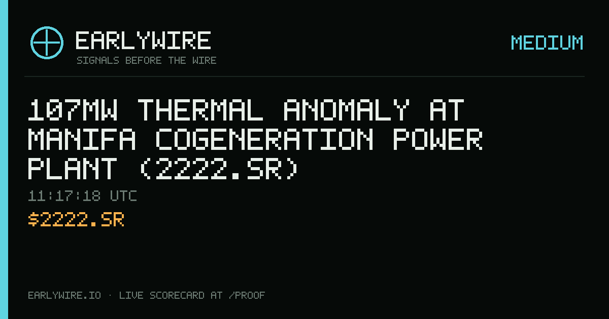 107MW thermal anomaly at Manifa cogeneration power plant (2222.SR) — EARLYWIRE event card