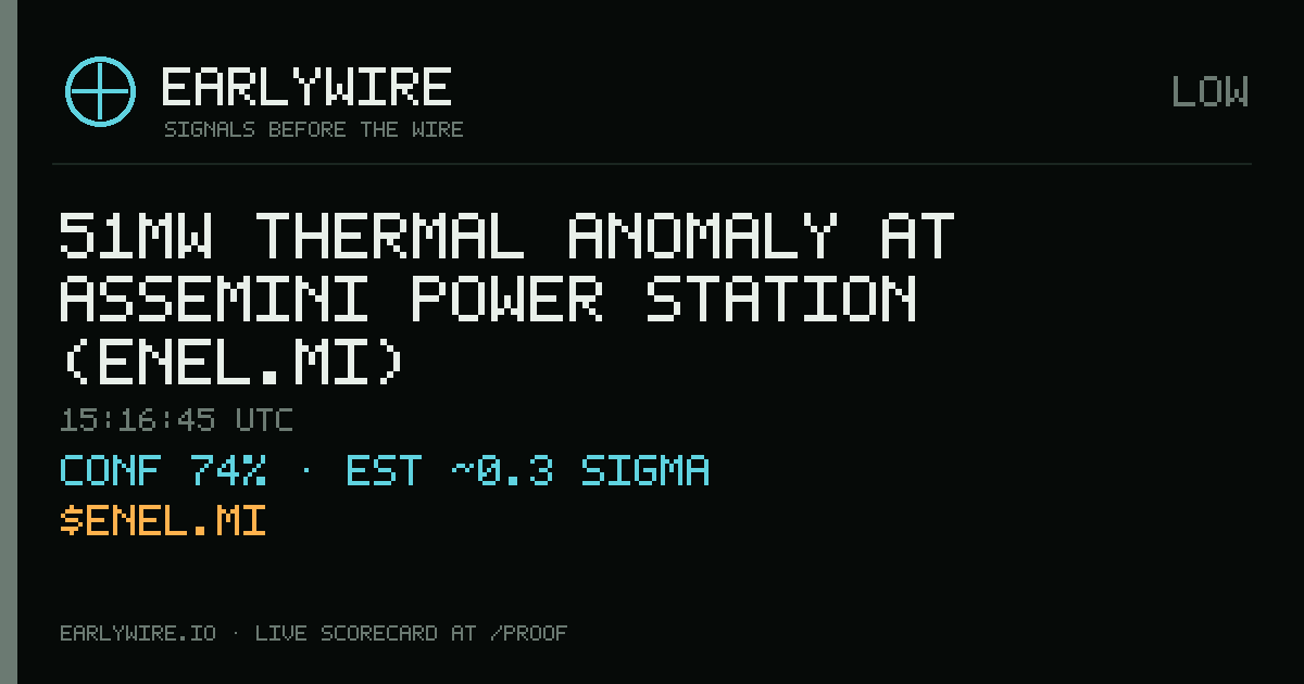 51MW thermal anomaly at Assemini power station (ENEL.MI) — EARLYWIRE event card