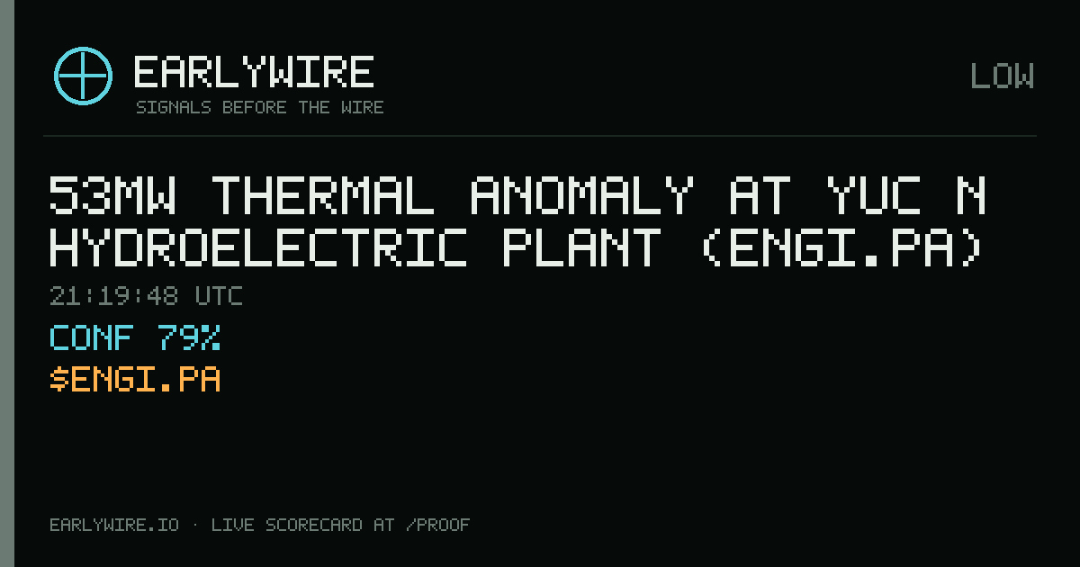 53MW thermal anomaly at Yucán hydroelectric plant (ENGI.PA) — EARLYWIRE event card