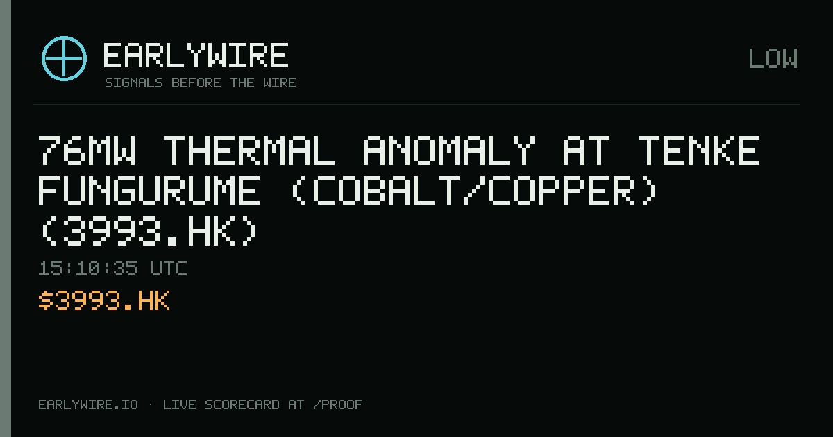 76MW thermal anomaly at Tenke Fungurume (cobalt/copper) (3993.HK) — EARLYWIRE event card