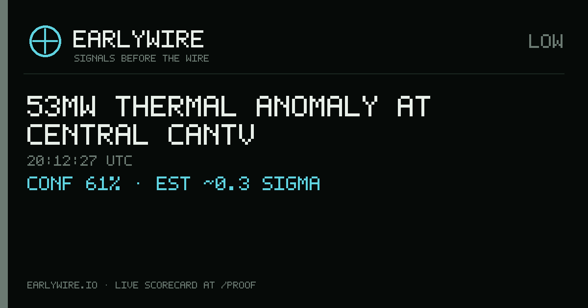 53MW thermal anomaly at Central CANTV — EARLYWIRE event card