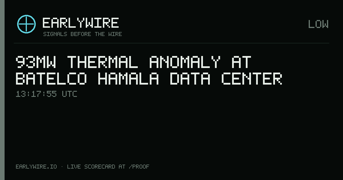 93MW thermal anomaly at Batelco Hamala Data Center — EARLYWIRE event card