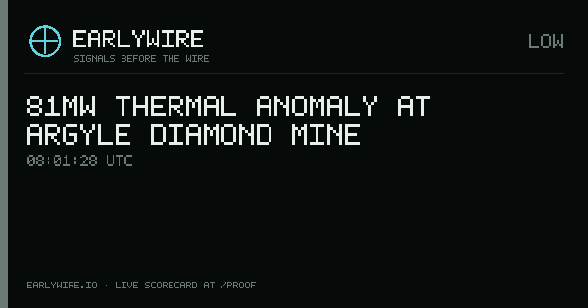 81MW thermal anomaly at Argyle Diamond Mine — EARLYWIRE event card