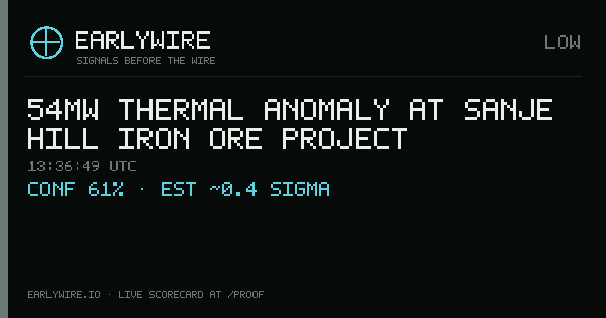 54MW thermal anomaly at Sanje Hill Iron Ore Project — EARLYWIRE event card