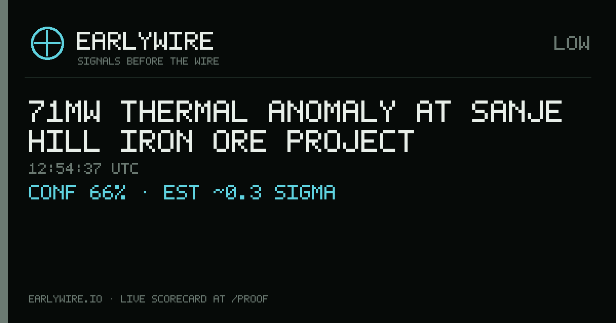 71MW thermal anomaly at Sanje Hill Iron Ore Project — EARLYWIRE event card
