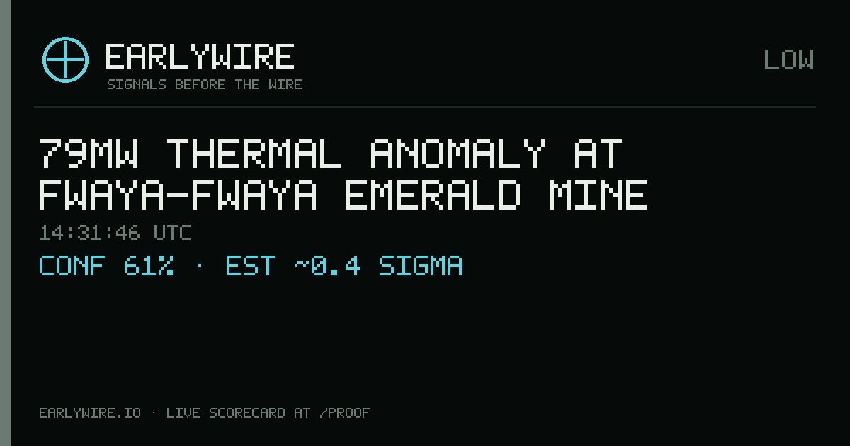 79MW thermal anomaly at Fwaya-Fwaya Emerald Mine — EARLYWIRE event card