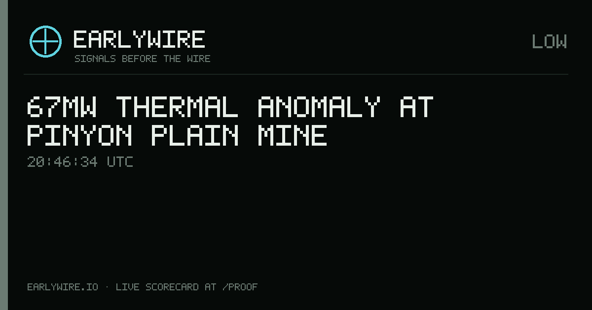 67MW thermal anomaly at Pinyon Plain Mine — EARLYWIRE event card