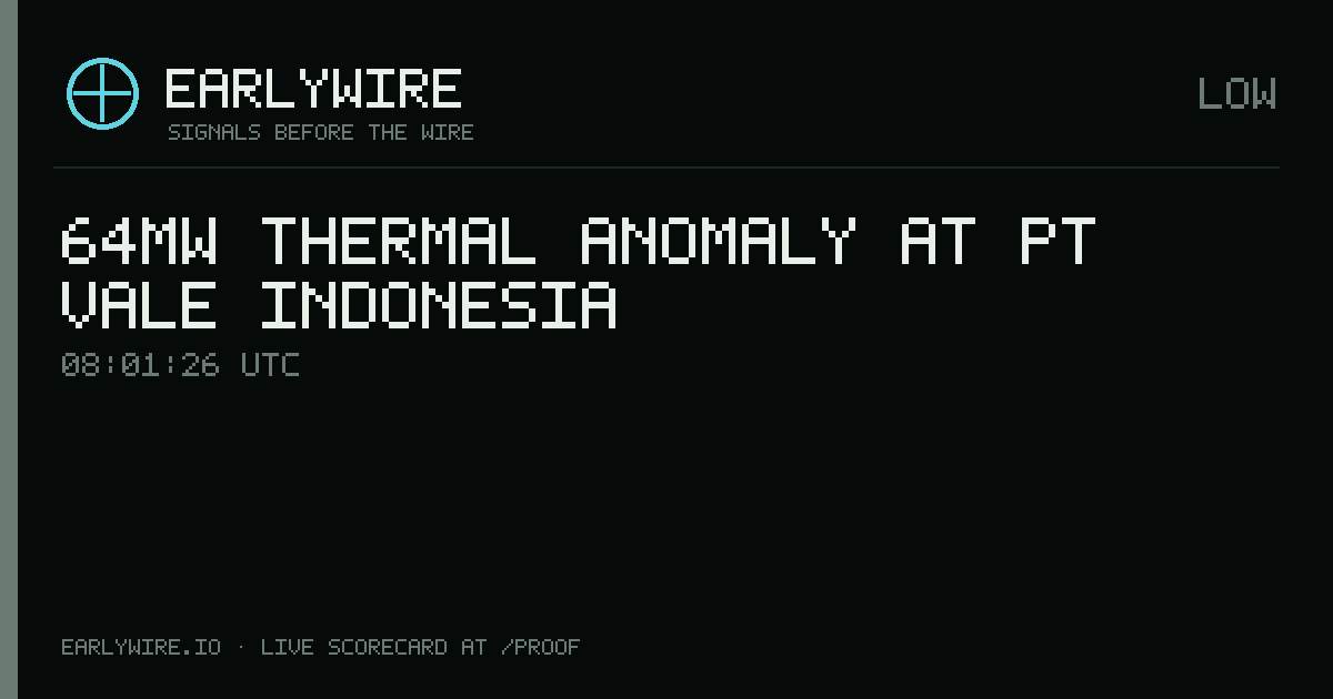 64MW thermal anomaly at PT Vale Indonesia — EARLYWIRE event card