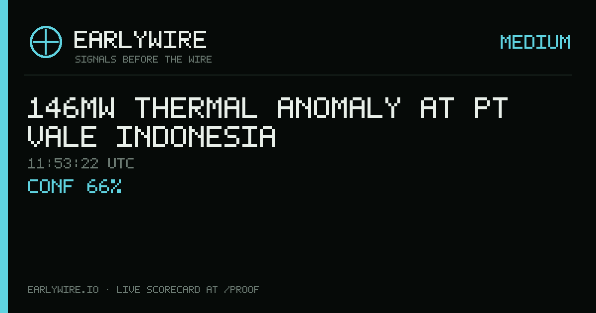 146MW thermal anomaly at PT Vale Indonesia — EARLYWIRE event card