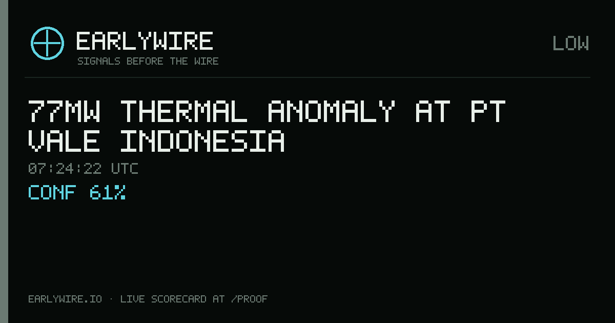 77MW thermal anomaly at PT Vale Indonesia — EARLYWIRE event card