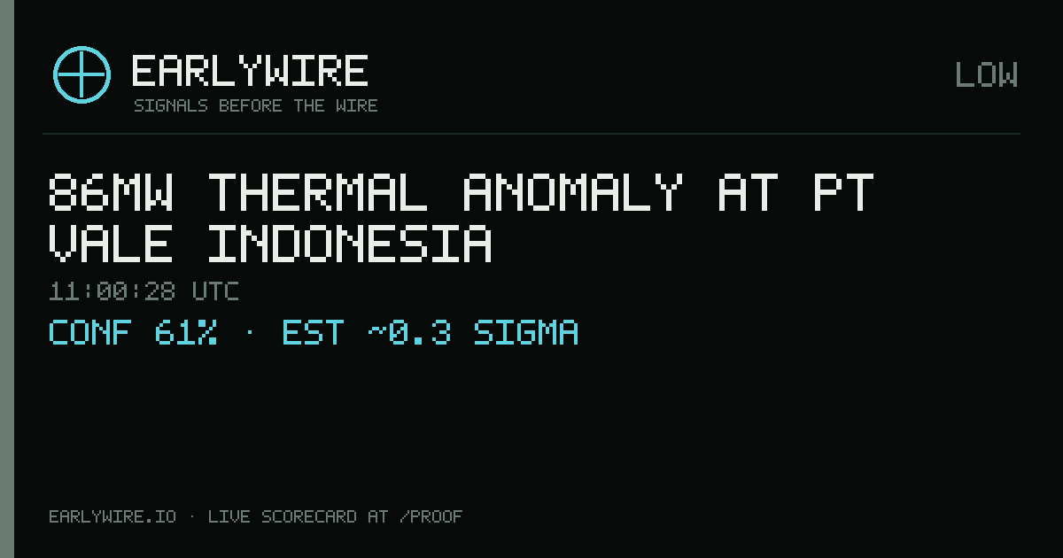 86MW thermal anomaly at PT Vale Indonesia — EARLYWIRE event card