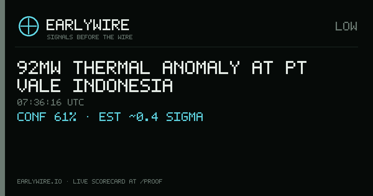 92MW thermal anomaly at PT Vale Indonesia — EARLYWIRE event card