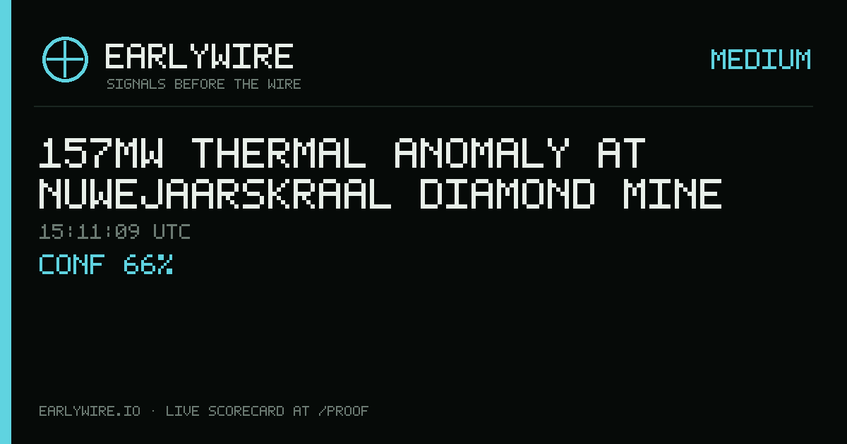 157MW thermal anomaly at Nuwejaarskraal Diamond Mine — EARLYWIRE event card