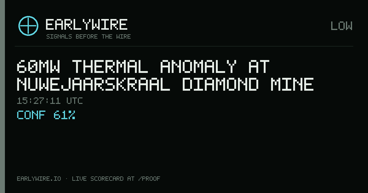 60MW thermal anomaly at Nuwejaarskraal Diamond Mine — EARLYWIRE event card
