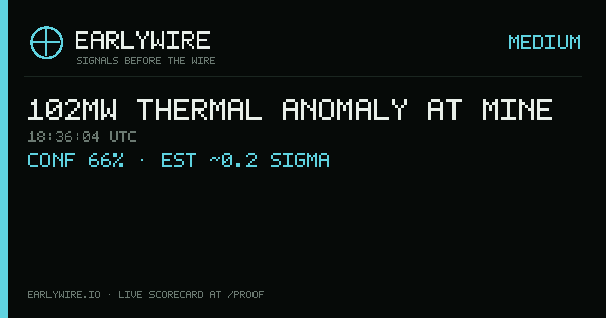 102MW thermal anomaly at mine — EARLYWIRE event card