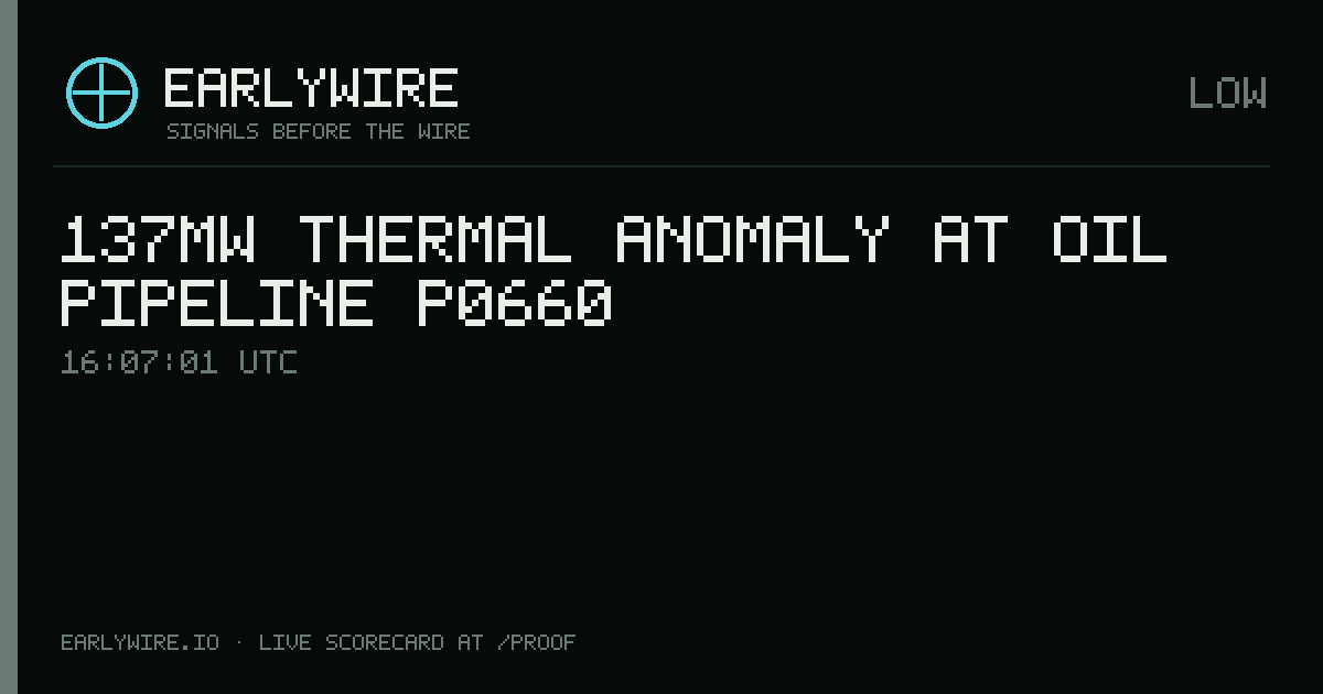 137MW thermal anomaly at oil pipeline P0660 — EARLYWIRE event card