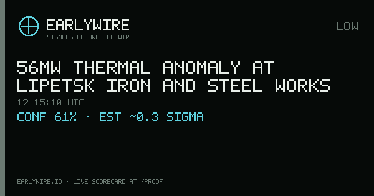 56MW thermal anomaly at Lipetsk iron and steel works — EARLYWIRE event card