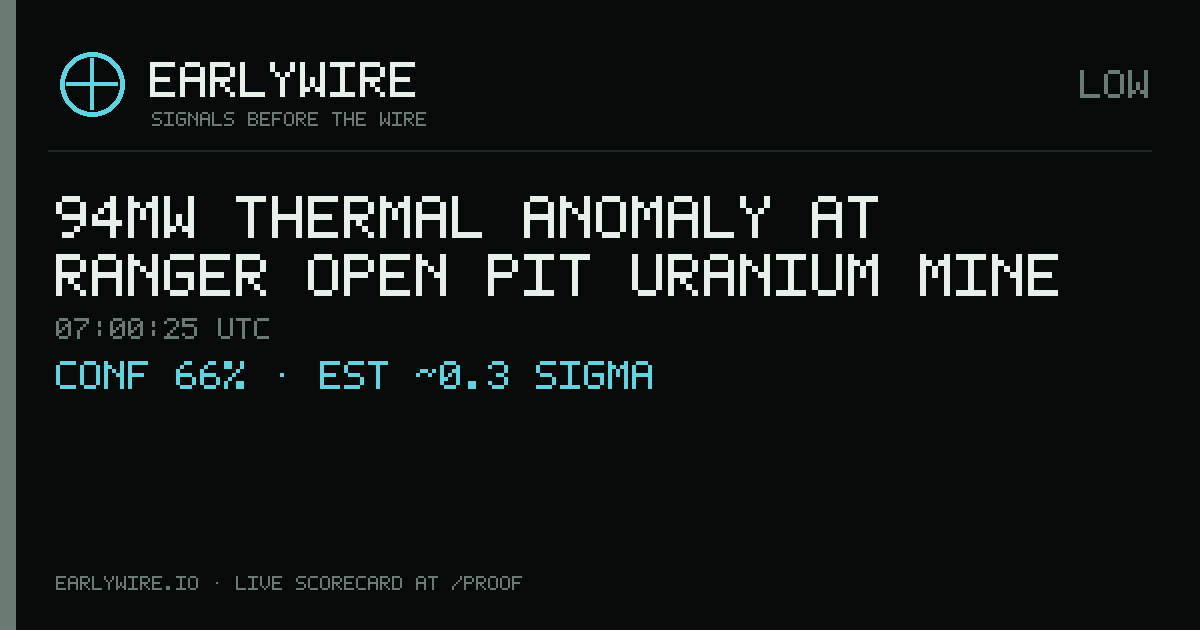 94MW thermal anomaly at Ranger open pit uranium mine — EARLYWIRE event card