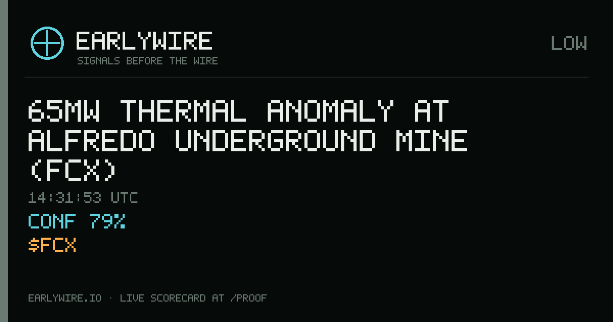 65MW thermal anomaly at Alfredo underground mine (FCX) — EARLYWIRE event card