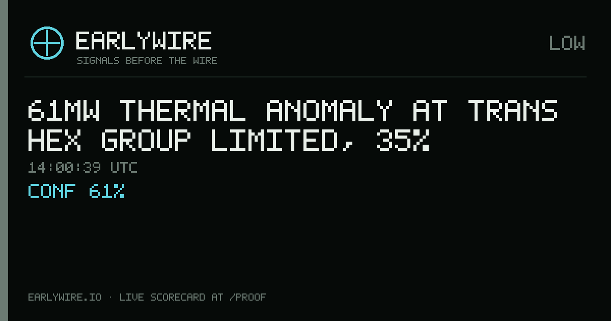 61MW thermal anomaly at Trans Hex Group Limited, 35% — EARLYWIRE event card