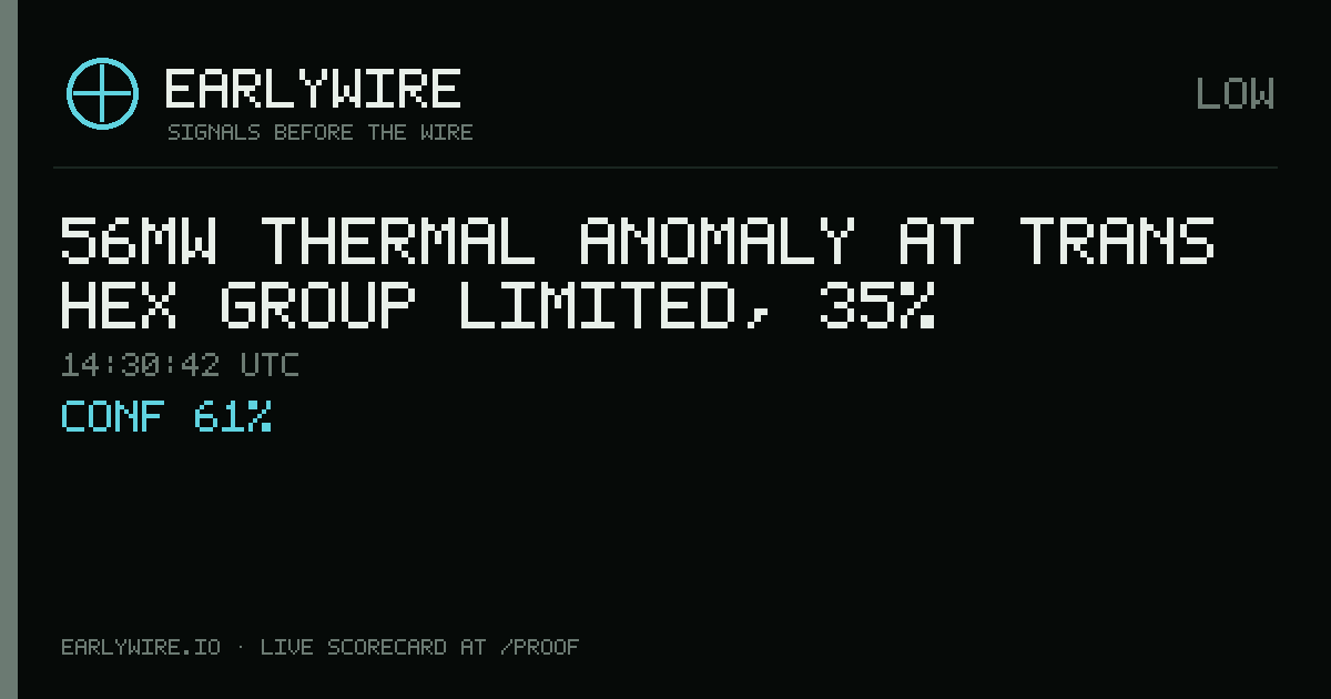 56MW thermal anomaly at Trans Hex Group Limited, 35% — EARLYWIRE event card