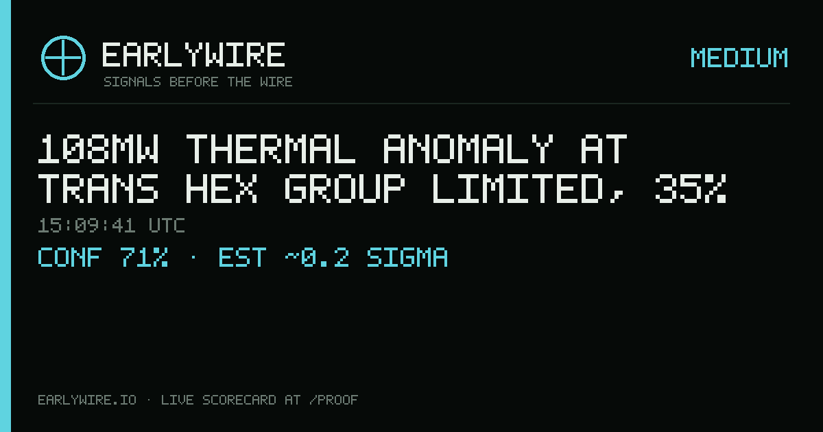 108MW thermal anomaly at Trans Hex Group Limited, 35% — EARLYWIRE event card
