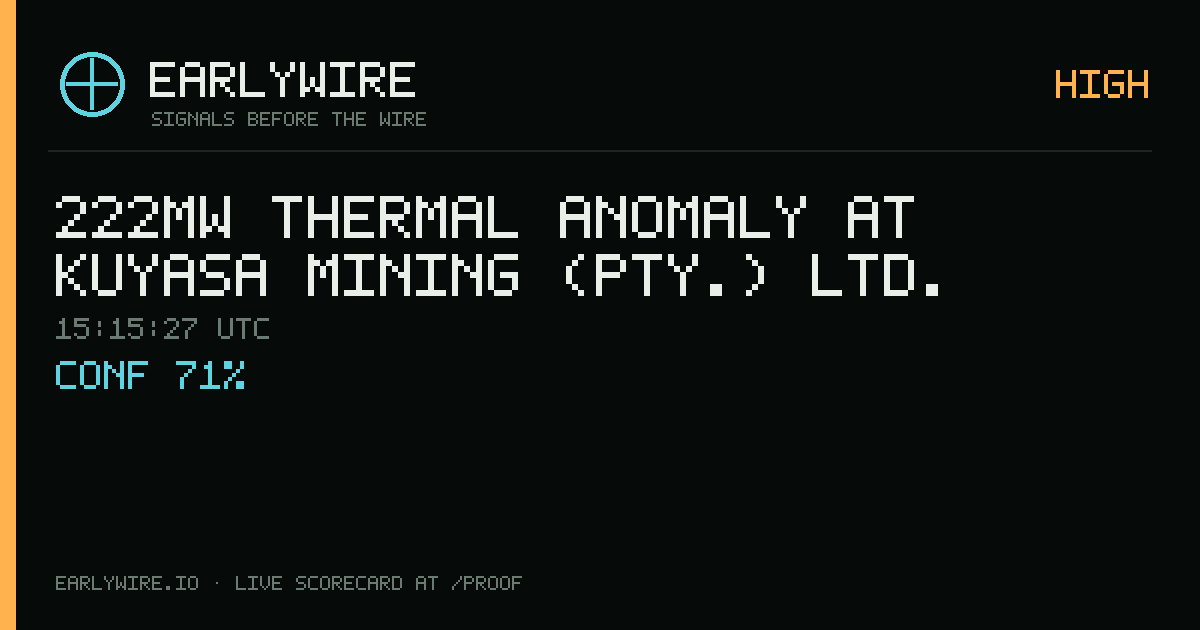 222MW thermal anomaly at Kuyasa Mining (Pty.) Ltd. — EARLYWIRE event card