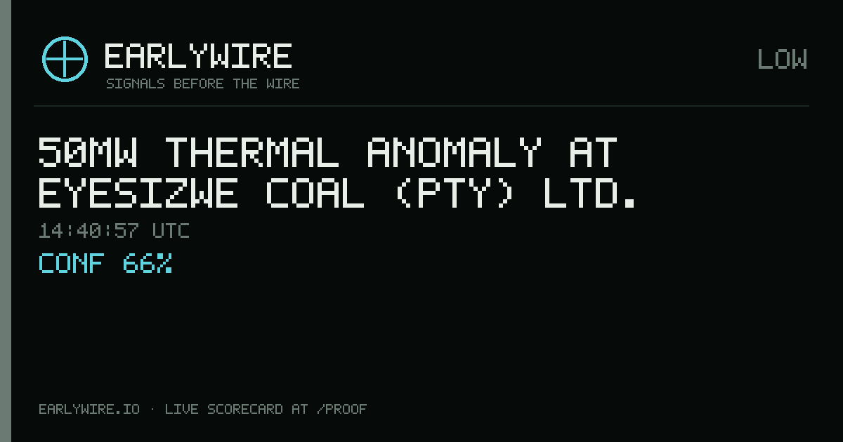 50MW thermal anomaly at Eyesizwe Coal (Pty) Ltd. — EARLYWIRE event card