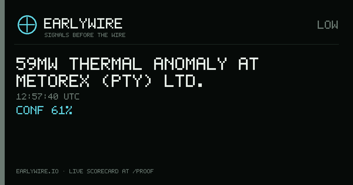 59MW thermal anomaly at Metorex (Pty) Ltd. — EARLYWIRE event card