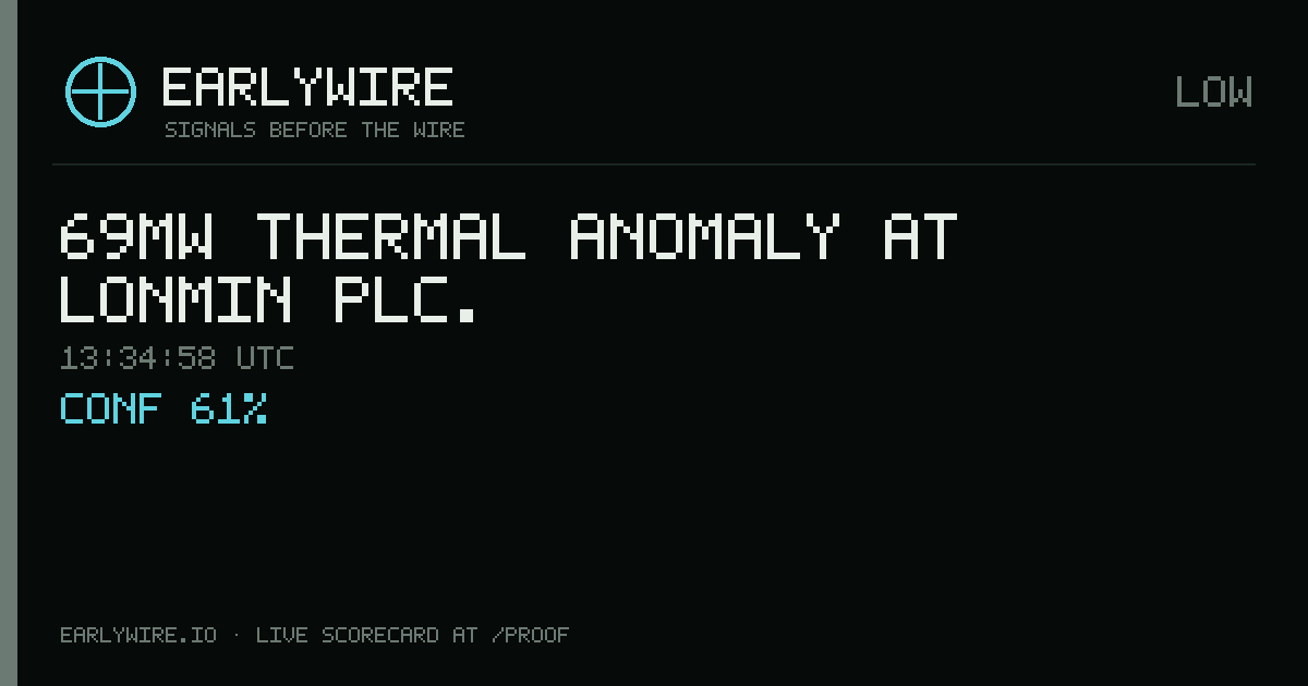 69MW thermal anomaly at Lonmin Plc. — EARLYWIRE event card