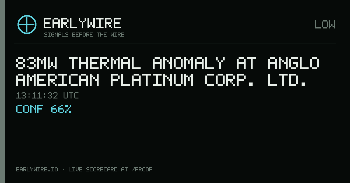 83MW thermal anomaly at Anglo American Platinum Corp. Ltd. — EARLYWIRE event card