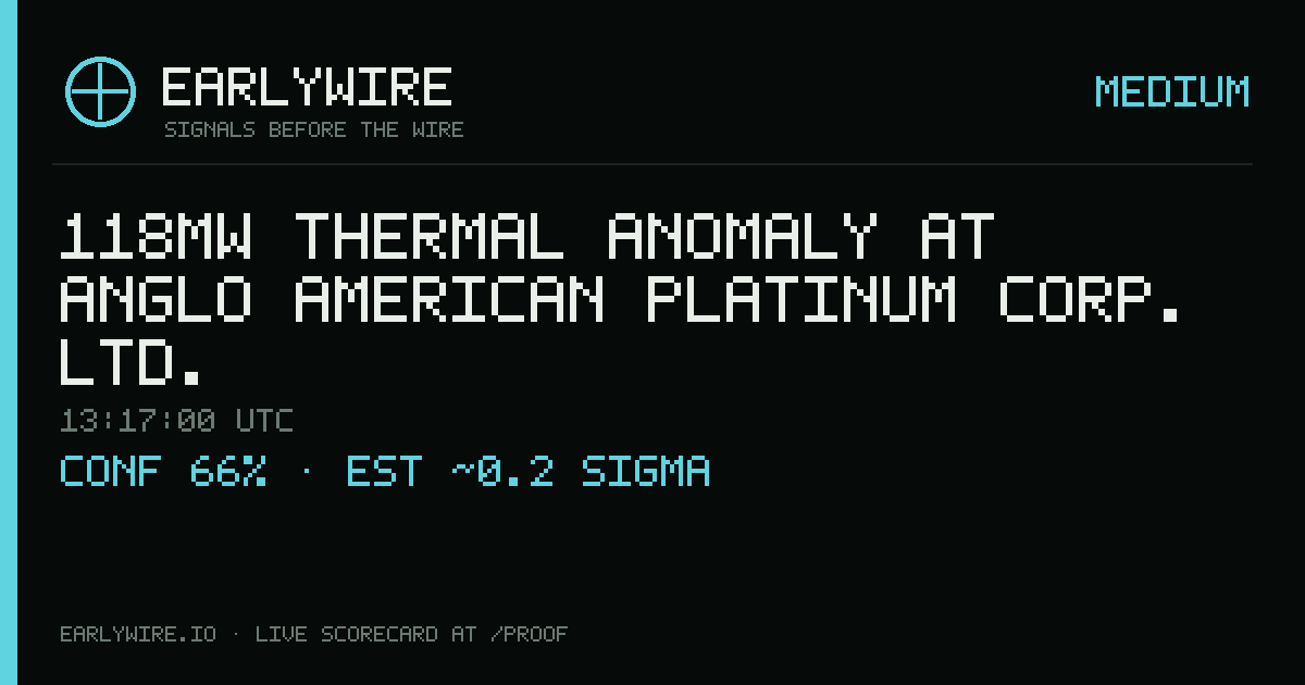 118MW thermal anomaly at Anglo American Platinum Corp. Ltd. — EARLYWIRE event card
