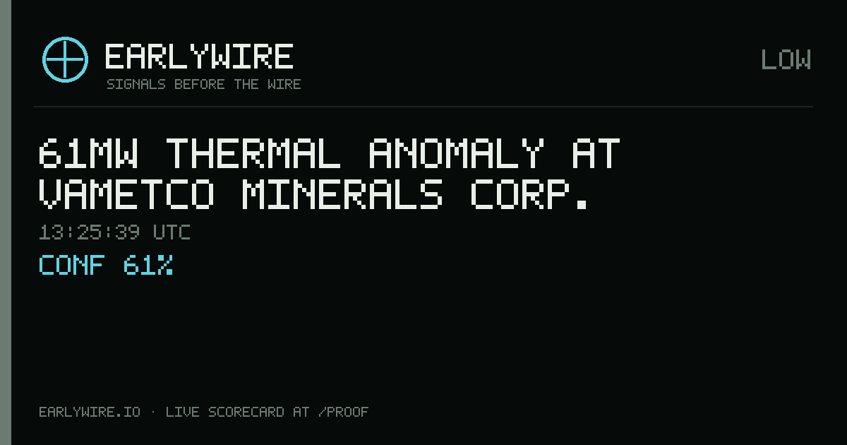 61MW thermal anomaly at Vametco Minerals Corp. — EARLYWIRE event card