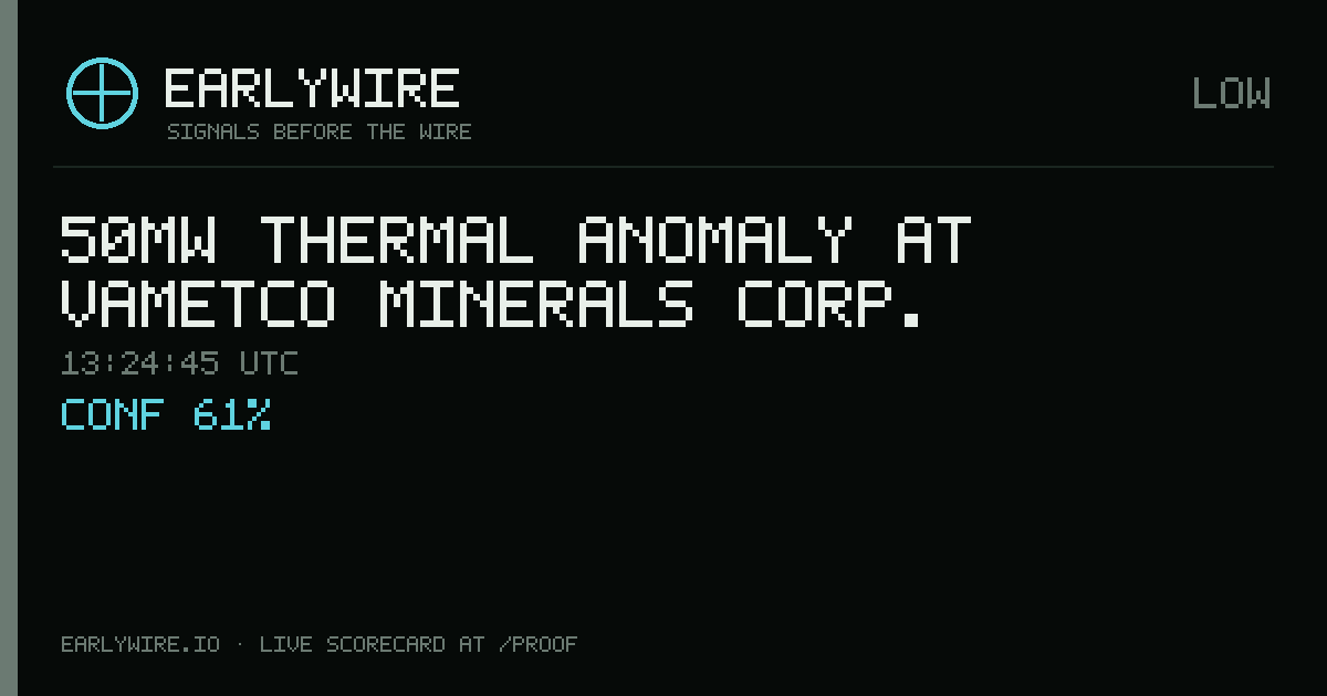 50MW thermal anomaly at Vametco Minerals Corp. — EARLYWIRE event card