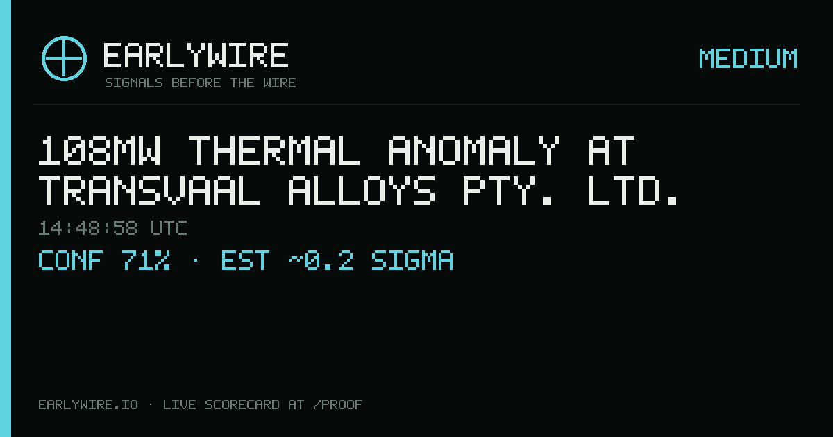 108MW thermal anomaly at Transvaal Alloys Pty. Ltd. — EARLYWIRE event card