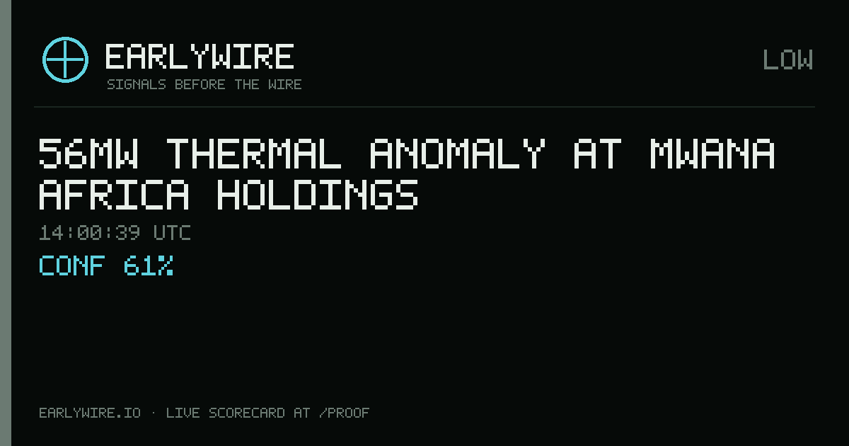 56MW thermal anomaly at Mwana Africa Holdings — EARLYWIRE event card