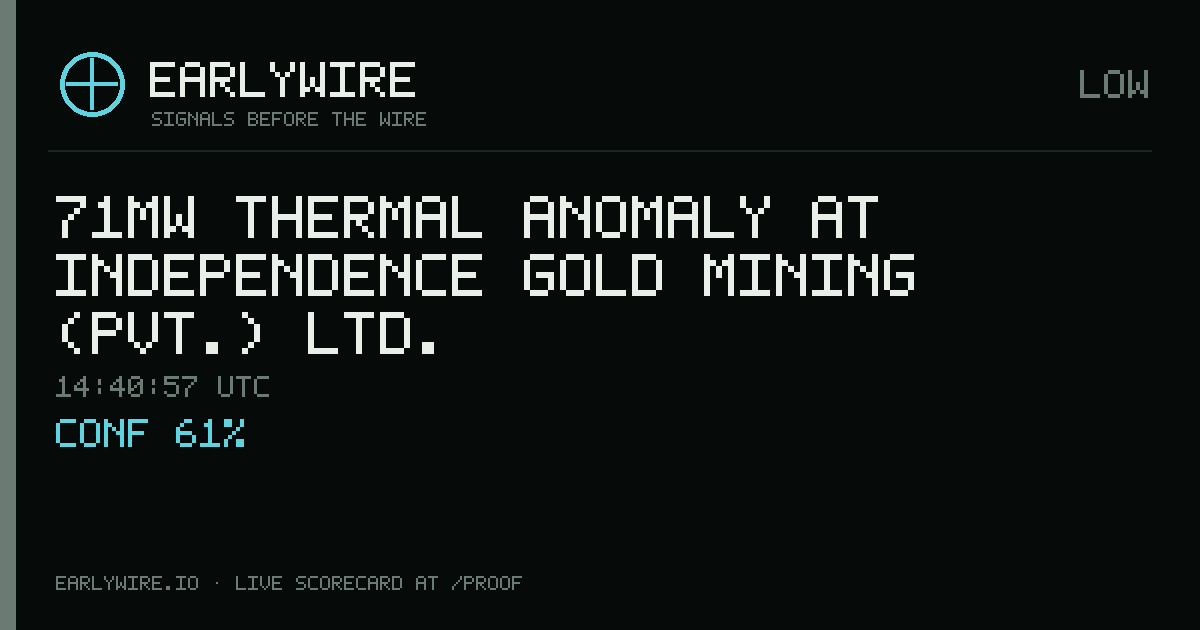 71MW thermal anomaly at Independence Gold Mining (Pvt.) Ltd. — EARLYWIRE event card