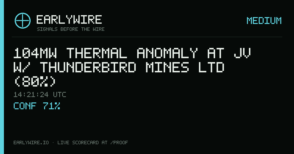 104MW thermal anomaly at JV w/ Thunderbird Mines Ltd (80%) — EARLYWIRE event card