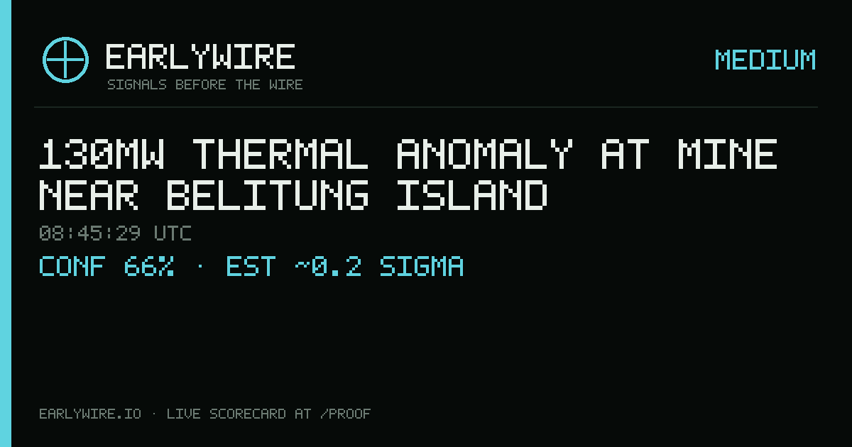 130MW thermal anomaly at Mine near Belitung Island — EARLYWIRE event card