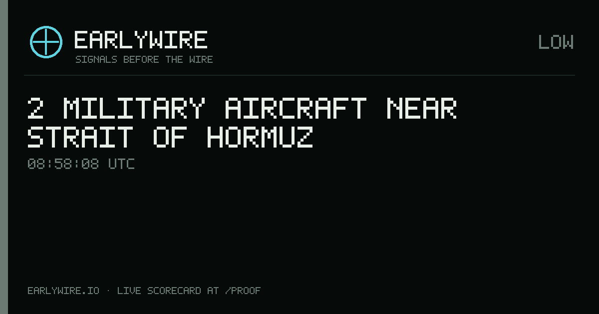 2 military aircraft near Strait of Hormuz — EARLYWIRE event card