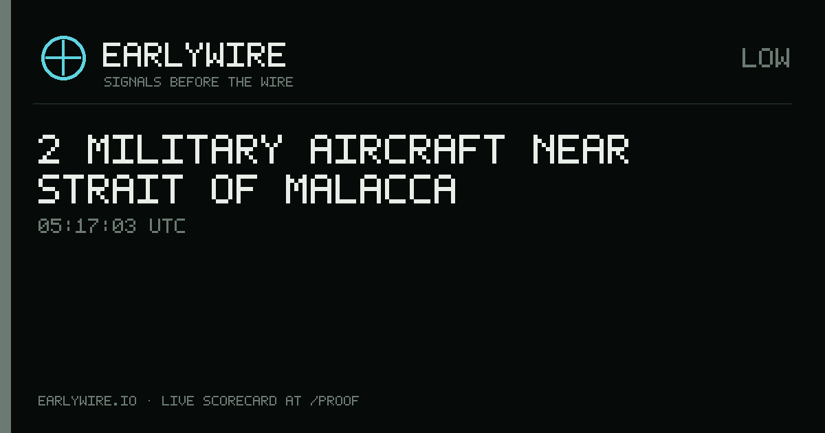 2 military aircraft near Strait of Malacca — EARLYWIRE event card