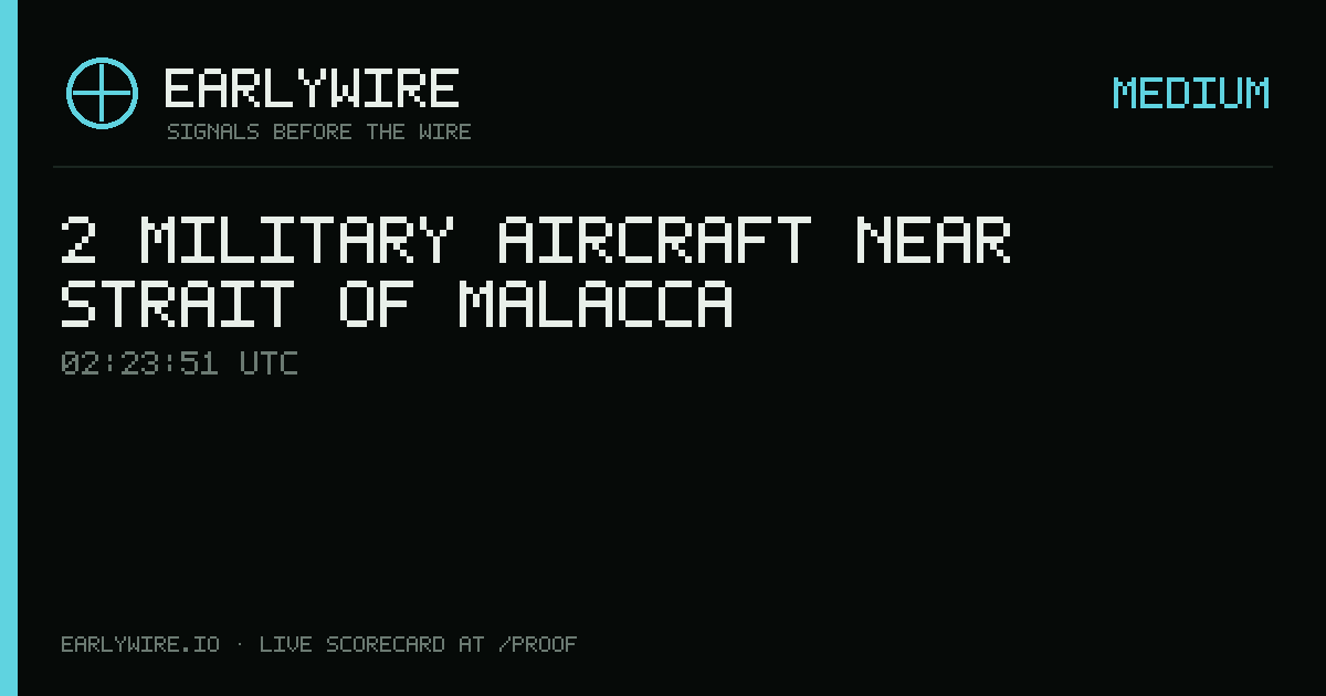 2 military aircraft near Strait of Malacca — EARLYWIRE event card