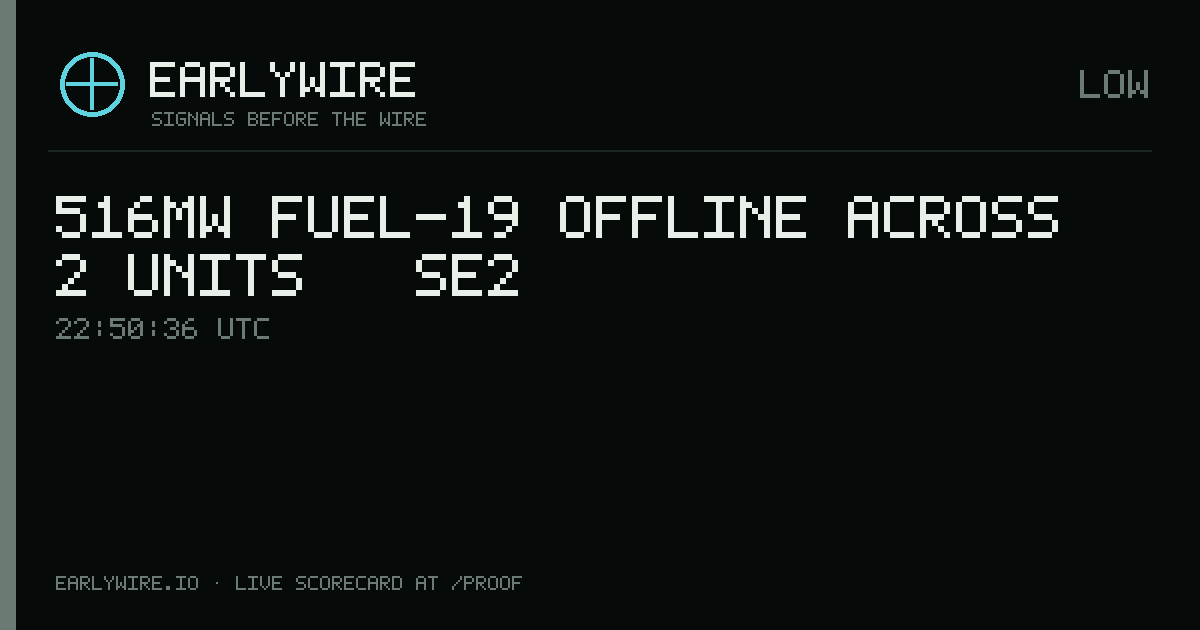 516MW fuel-19 offline across 2 units — SE2 — EARLYWIRE event card