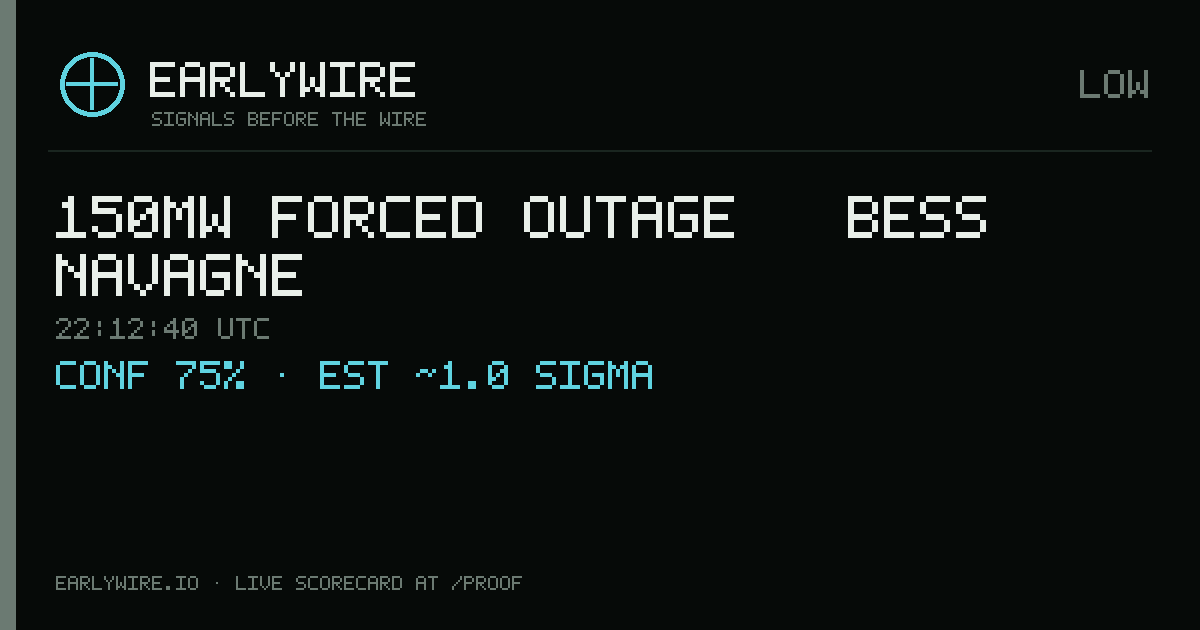 150MW forced outage — BESS Navagne — EARLYWIRE event card