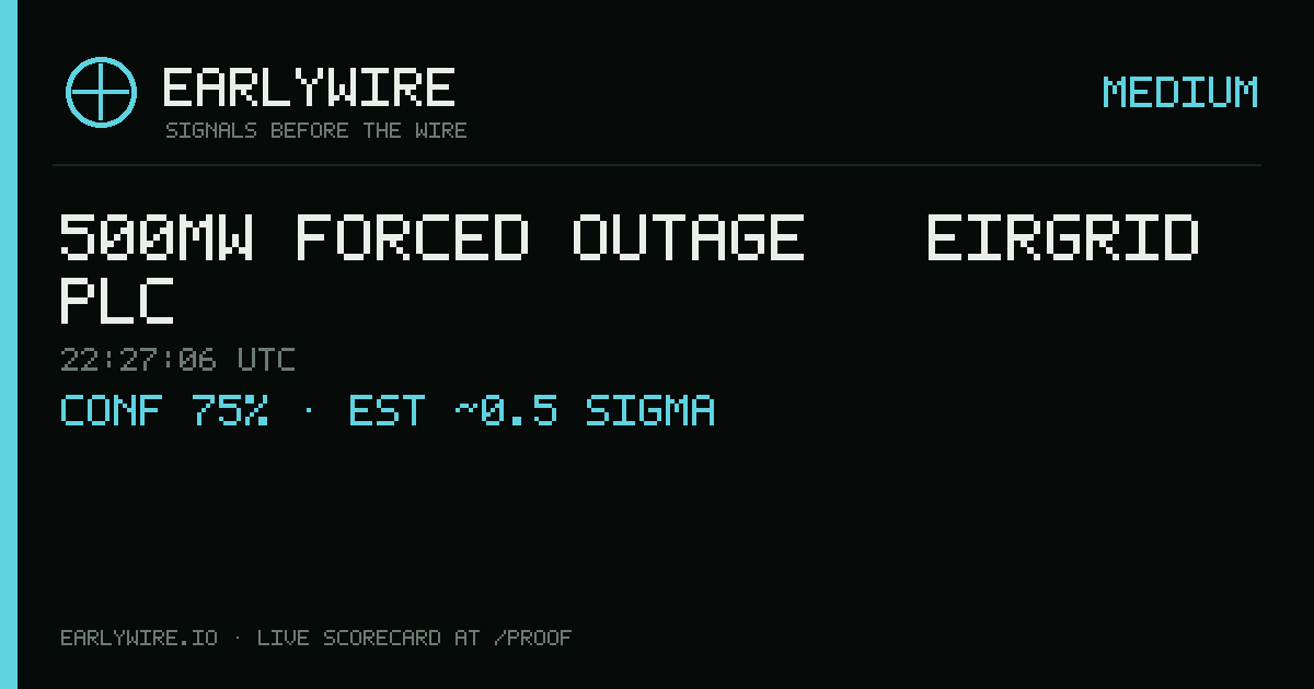 500MW forced outage — Eirgrid PLC — EARLYWIRE event card