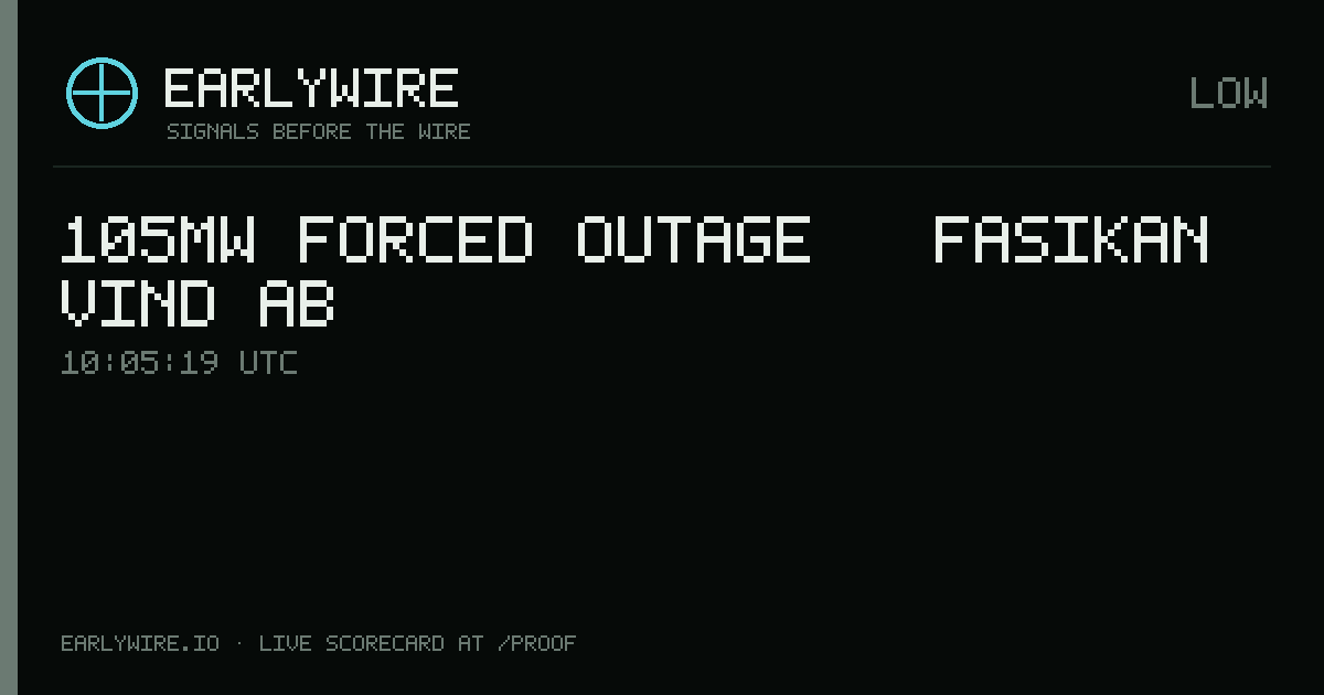 105MW forced outage — Fasikan Vind AB — EARLYWIRE event card